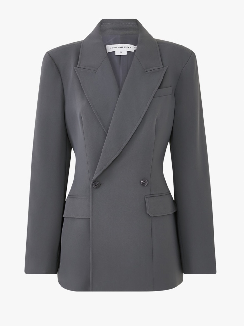 GOOD AMERICAN Luxe Suiting Cinched Blazer Grey Size 3X NWOT Double Breasted